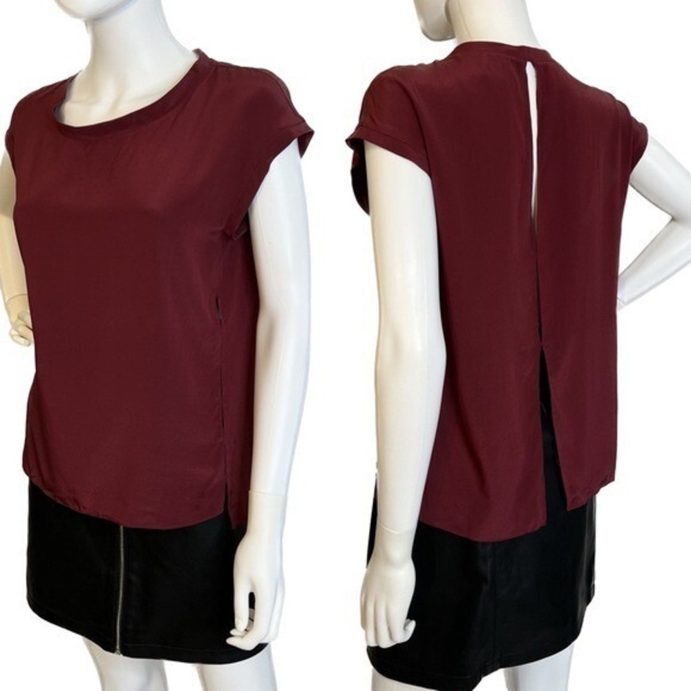 Sandro Paris Silk Blouse Womens Small 4 Burgundy Open Back Cap Sleeve Top Money
